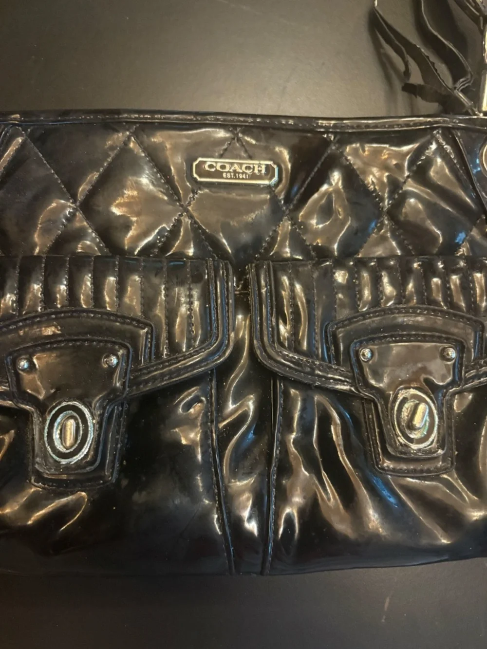 Coach Black Patent Quilted Crossbody Shoulder Bag AS IS